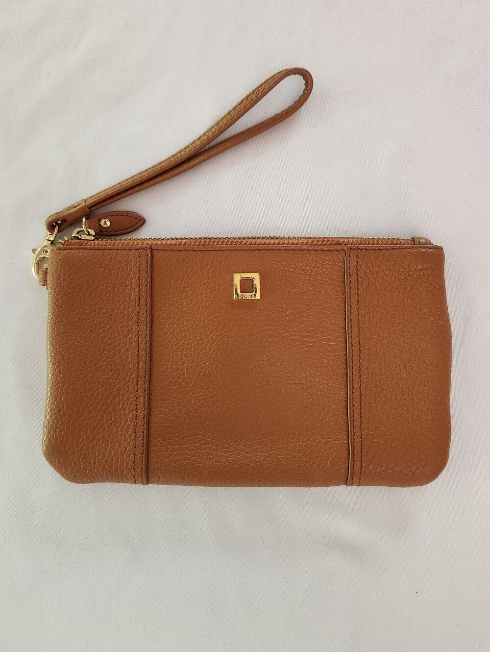 Lodis Soft Brown Pebbled Leather Wristlet Clutch